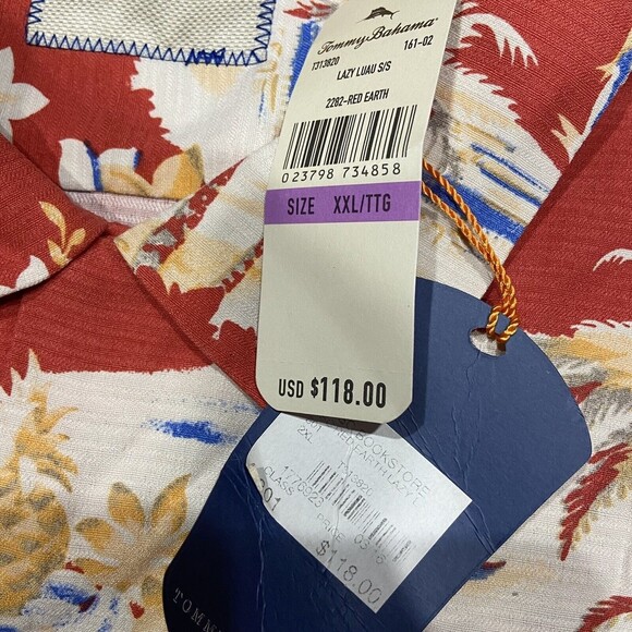 Mens Tommy Bahama 100% Silk Hawaiian Shirt Lazy Luau Size XXL Red USC - Picture 4 of 5